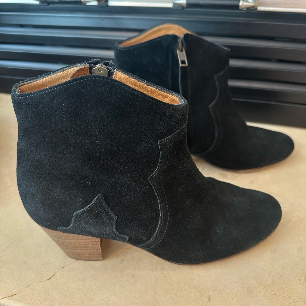 Isabel Marant Dicker Black Suede Leather Ankle Boots, 37/US 7, Good Condition